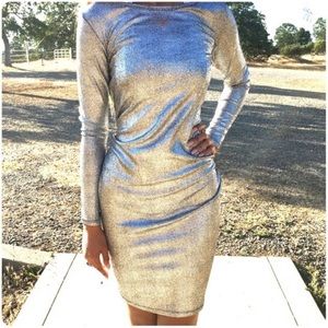 Lularoe Elegant Debbie Dress Metallic Silver Foil